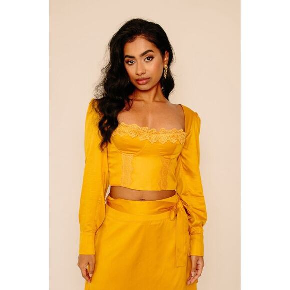 ✨NWT Gehlan Saffron Lace Panelled Top Cropped Zippered Back Women’s Large - Picture 1 of 6